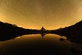 Incredible night view of Stellisee lake with Matterhorn peak in Swiss Alps