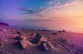 Incredible picturesque seascape during sunset, Awesome Nature Landscape. Dramatic colorful sky over the calm ocean. Landscape of Royalty Free Stock Photo