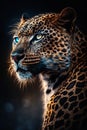 Leopard's Vibrant and Intricate Portrait: A Dark Studio Masterpiece with Detailed Lighting Generative AI