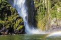 Incredible Stirling Falls with double rainbow, Milford Sound, Fiordland, New Zealand