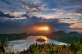 Incredible sunrise over Lake Bled at spring morning, Slovenia