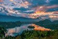 Incredible sunrise over Lake Bled at spring morning, Slovenia Royalty Free Stock Photo
