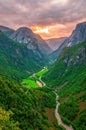 Incredible sunrise over Naeroydalen valley from Stalheim, Norway Royalty Free Stock Photo