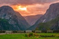 Incredible sunrise over Stalheim, Hordaland, Western Norway