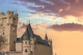 Incredible sunset in one of the most famous castles in the world, the Alcazar of Segovia, Spain