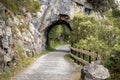 Incredible tunnel carved into the mountain stone to build a trecking pedestrian path Royalty Free Stock Photo