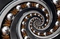 Incredible unrealistic surreal industrial Ball Bearing spiral abstract pattern background. Spiral machinery abstract surreal