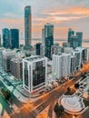 Incredible view of Abu Dhabi city skyline and famous towers | Corniche skyscrapers and downtown