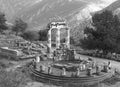 Ancient Greek Sanctuary of Athena Pronaia on the Mountainside of Delphi, Greece Royalty Free Stock Photo