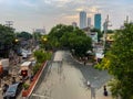 Incredible view of road and skyscrapers in far