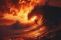 an incredible view of a surfer riding a big wave at sunset Royalty Free Stock Photo