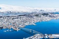 Incredible view to Tromso city in Norway from Storsteinen peak Royalty Free Stock Photo