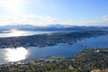 Incredible View to Tromso city in Norway from Storsteinen peak in the summer Royalty Free Stock Photo