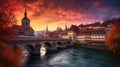 Incredible vivid cityscape. Scenic view Historical Old Town of Bern city with colorful sky view. Generative ai Royalty Free Stock Photo