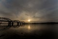 Incredibly beautiful cityscape. sunset. The bridge over the river.