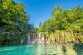 Incredibly beautiful fabulous magical landscape with a bridge near the waterfall in Plitvice, Croatia harmony meditation, antistr