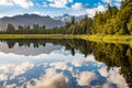 The incredibly beautiful Lake Matheson, New Zealand with the reflection of the stunning Southern Alps Royalty Free Stock Photo