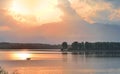 Incredibly beautiful Nature. Art photography. Fantasy design. Creative Background. Amazing Colorful Sunset. Lake, pond, water. Royalty Free Stock Photo