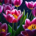 Incredibly beautiful purple tulips in the night meadow Royalty Free Stock Photo