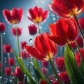 Incredibly beautiful red tulips in the night meadow Royalty Free Stock Photo