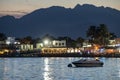 19/11/2018 Dahab, Egypt, incredibly beautiful sunset over a quiet bay in a beautiful spa town with a boat on the foreground