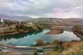 Incredibly captivating view of The Charvak Water Reservoir and the city of charvak in the mountains of The Western Tien