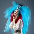 Incredibly fashion girl with red hair in crown and veil Royalty Free Stock Photo