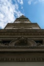 Incredibly tall building in Downtown Manhattan, reaching into the blue sky on a beautiful sunny day, New York City, NY Royalty Free Stock Photo