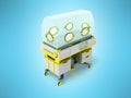 Incubator for premature babies yellow 3d render on blue background