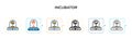 Incubator vector icon in 6 different modern styles. Black, two colored incubator icons designed in filled, outline, line and