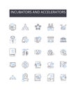 Incubators and Accelerators line icons collection. Startup labs, Venture studios, Innovation centers, Seed funders