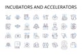 Incubators and Accelerators line icons collection. Startup labs, Venture studios, Innovation centers, Seed funders