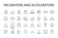 Incubators and Accelerators line icons collection. Startup labs, Venture studios, Innovation centers, Seed funders