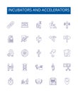 Incubators and accelerators line icons signs set. Design collection of Incubators, Accelerators, Startups, Investment