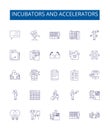 Incubators and accelerators line icons signs set. Design collection of Incubators, Accelerators, Startups, Investment