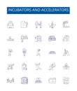 Incubators and accelerators line icons signs set. Design collection of Incubators, Accelerators, Startups, Investment