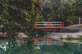 Small orange bridge in the Ecological Park, in Indaiatuba, Brazil