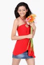 Indan teenage girl with daisy flowers Royalty Free Stock Photo