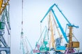 Indastrial crane in cargo port at winter