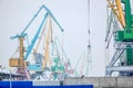 Indastrial crane in cargo port at winter