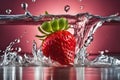 Ai image captures a ripe strawberry, its surface adorned with glistening water droplets