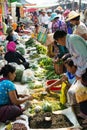 Indein, Myanmar - March 2019: Burmese people shopping on street market