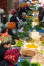 Indein, Myanmar - March 2019: Burmese people shopping on street market