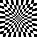 Indentation, hollow, depression, deepening distortion, deformation effect on checkboard, chekered, squares, pepita pattern, Royalty Free Stock Photo