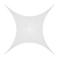 Indented, curved mesh / grid / array of thin lines. Oblate, squeezed, distressed geometric element. Compressed shape