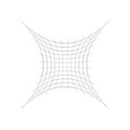 Indented, curved mesh / grid / array of thin lines. Oblate, squeezed, distressed geometric element. Compressed shape