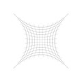 Indented, curved mesh / grid / array of thin lines. Oblate, squeezed, distressed geometric element. Compressed shape