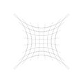 Indented, curved mesh / grid / array of thin lines. Oblate, squeezed, distressed geometric element. Compressed shape