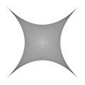 Indented, curved mesh / grid / array of thin lines. Oblate, squeezed, distressed geometric element. Compressed shape