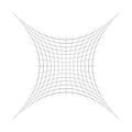 Indented, curved mesh / grid / array of thin lines. Oblate, squeezed, distressed geometric element. Compressed shape